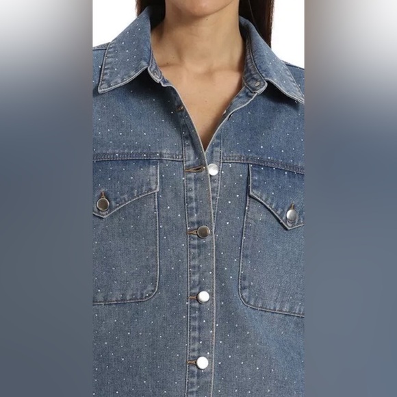 Avec Les Filles Rhinestone Denim Overshirt Size M - Picture 3 of 7